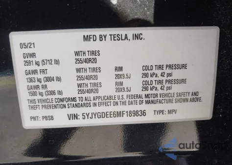 2021 Tesla Model Y Long Range Dual Motor All-Wheel Drive from USA, damaged, VIN 5YJYGDEE6MF189836